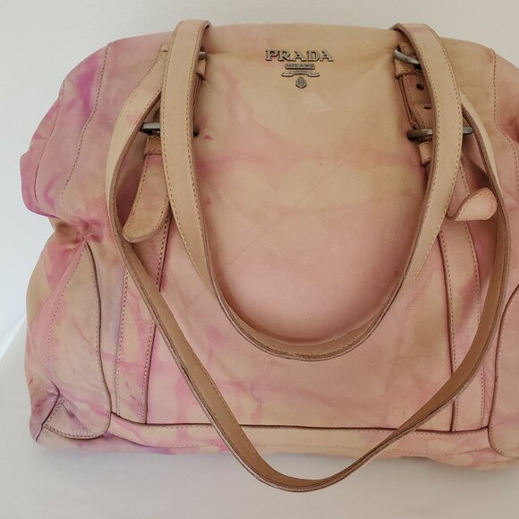 Prada XL soft nappa leather bag beige peach purple Pink double handle Tote dyed - Picture 5 of 16